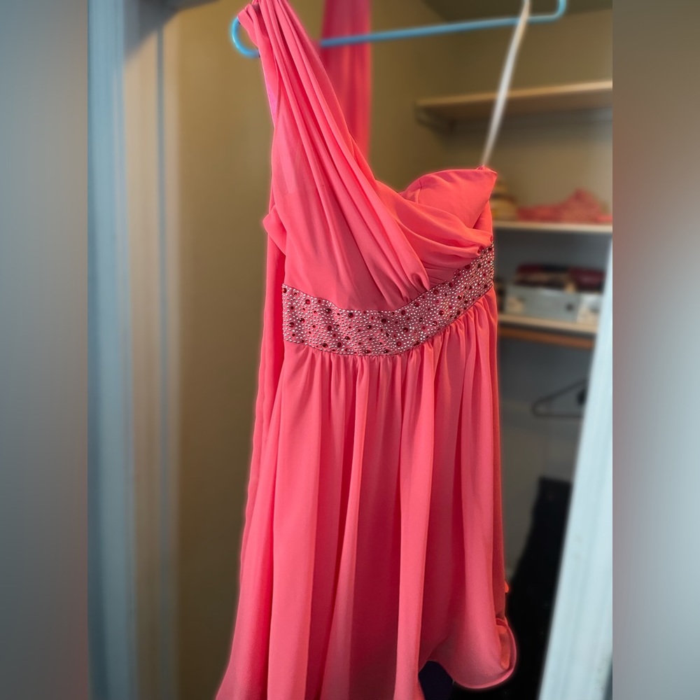 Coral pink one strap Candy Prom dress